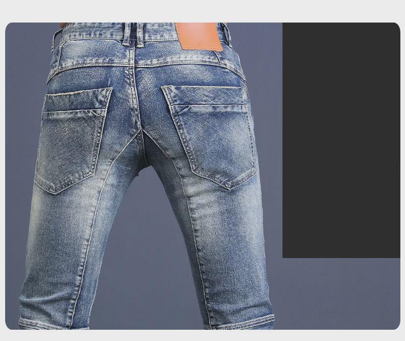 Pantalones vaqueros retro lavados de corte ajustado para hombre: pantalones de moto de moda de primavera y otoño