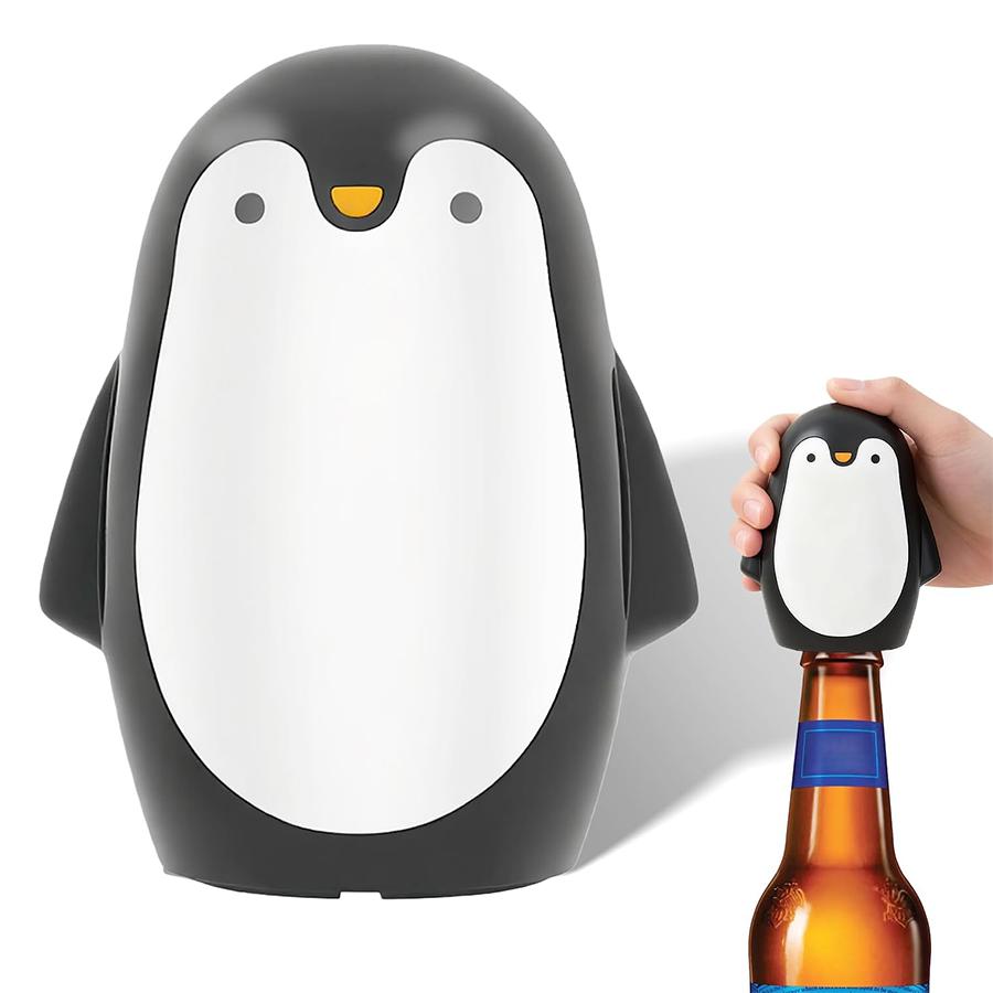 Cute Penguin Magnetic Bottle Opener - Automatic Pop-Top Opener for Most Beer & Soda Cans, Strong Magnet for Home Bar Camping