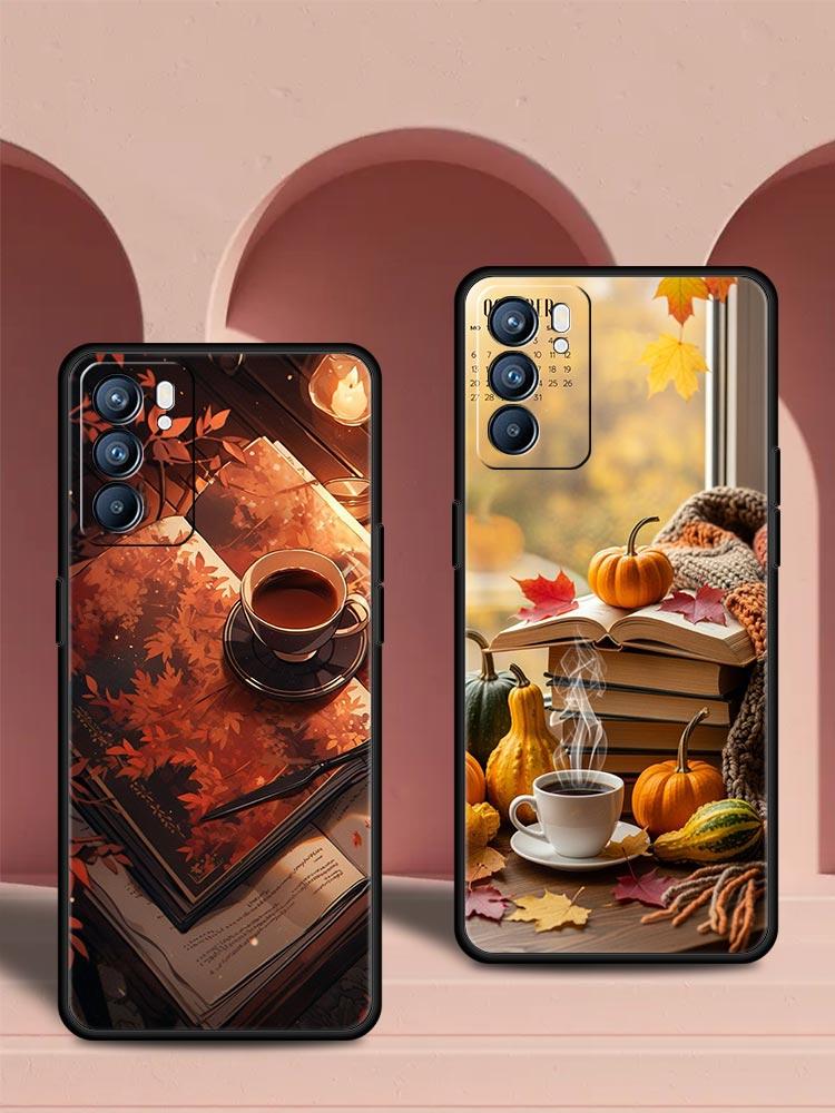 Pumpkin Autumn Leaves Coffee Phone Case For Oppo Reno 13 12 11 10 7 F Find X5 X6 A98 A80 A79 A78 A57 A54 A31 A17 Pro 5G Soft TPU