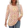 Damen Freizeit Oberteil Lockere Passform Dreiviertelarm Rundhalsausschnitt Bluse Leichter Bequemer Stoff Stilvolles Gemustertes Design