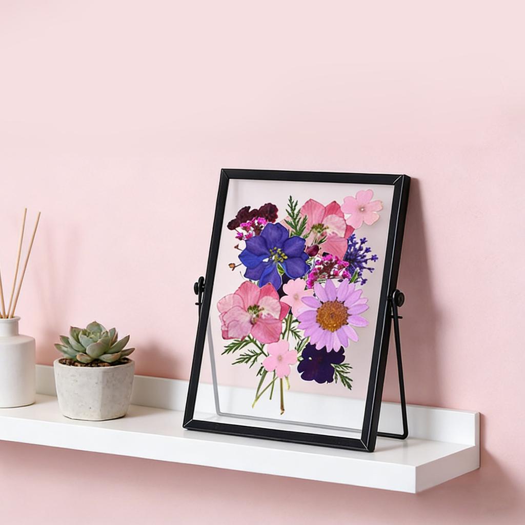 Modern Pressed Flower Frame With Metal Edges And Clear Glass Panel Tabletop Artwork Photo Frame Home Decoration