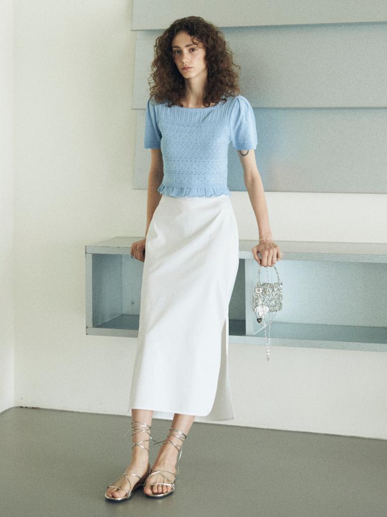 OUEL Square Neck Half-Sleeve Knit_Sky Blue