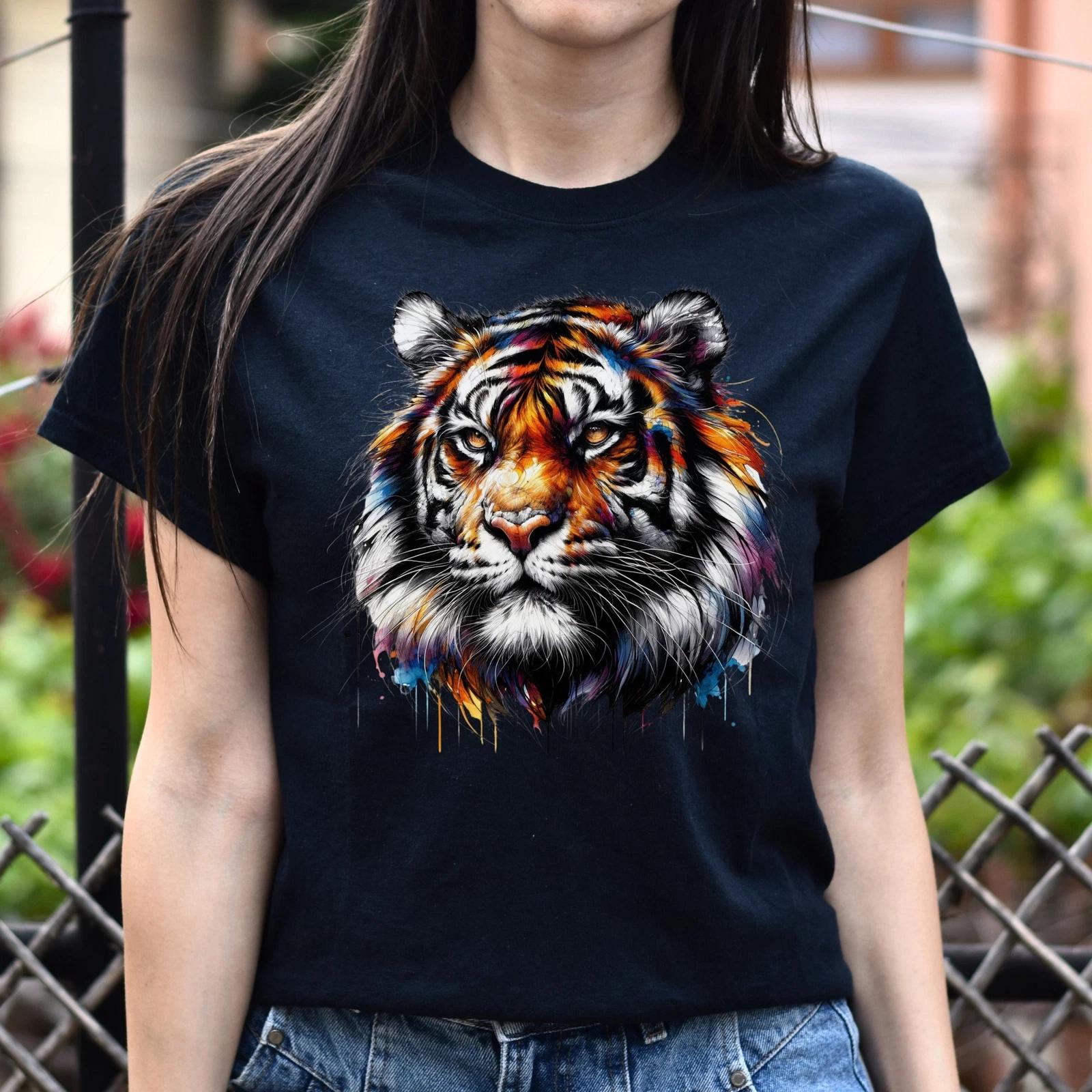 Vibrant Tiger Unisex T-shirt animal lover tee Black Navy Dark Heather S