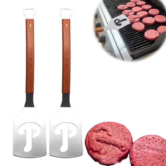 Grill Spatula with Wood Handle Stainless Steel Hamburger Patty Flipper Professional Hollow