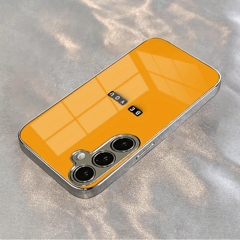 Orange background black square glass phone case suitable for Samsung Galaxy S26 S25 S24 S23 S22 S21 S20 FE/Ultra/Plus hard case