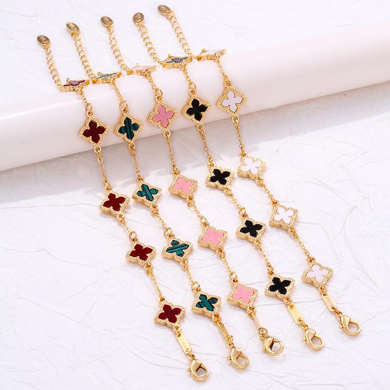 Luxury Vintage Rhinestone Four Leaf Clover Bracelet for Women Girls Fashion Five Leaf Flower Wrist Chain Jewelry Bijoux Gifts