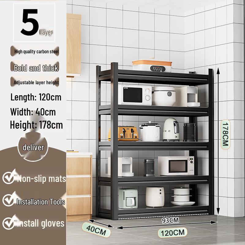 Multi-Layer Kitchen Floor Rack: Multi-Function Microwave and Cookware Storage (Non-Stainless Steel)