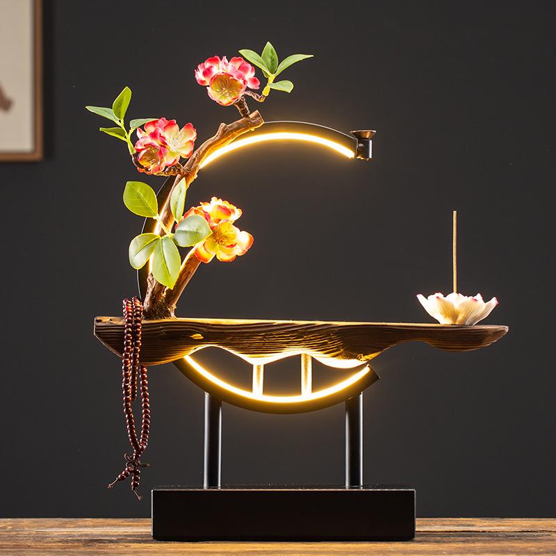 Chinese Style LED Ring Lamp with Backflow Incense Burner for Living Room Decor