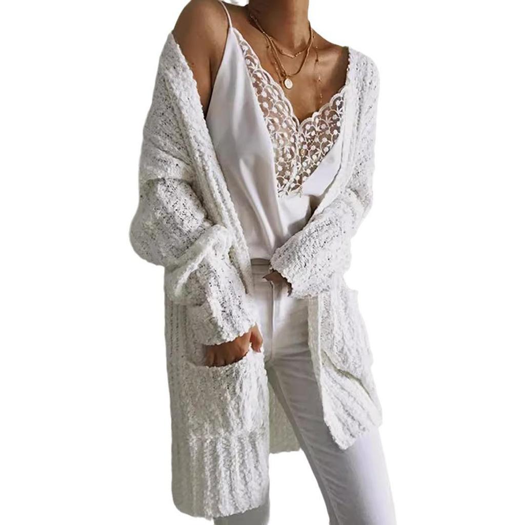 Strickjacke in europäischem und amerikanischem Stil, mittellang, für Frühling und Herbst