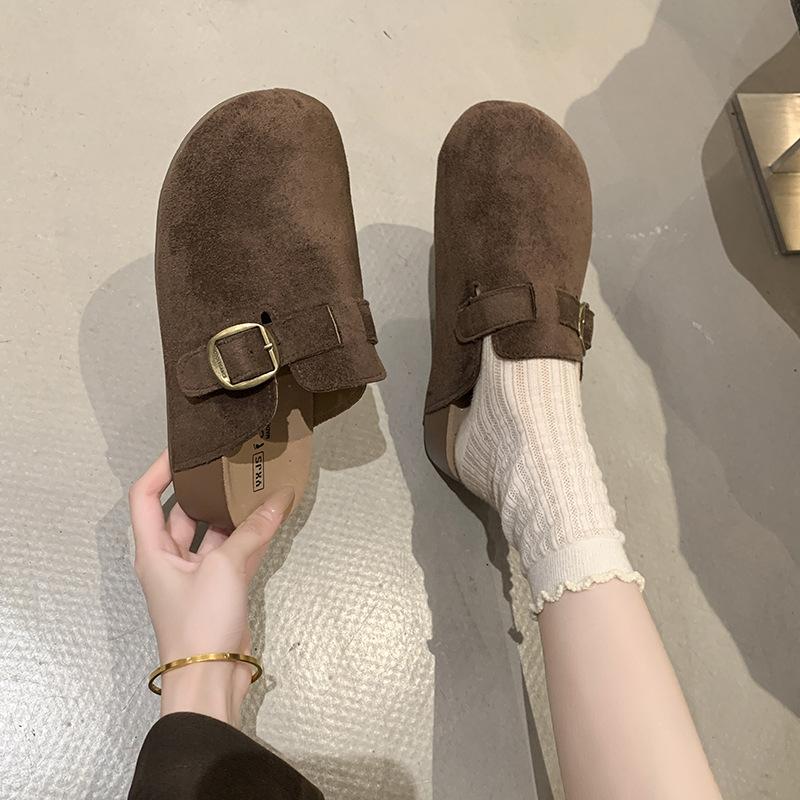 French Retro Soft-soled Bag Head Half Slippers for Women's Outer Wear 2025 Autumn New One-pedal Thick-soled Boken Half Slippers