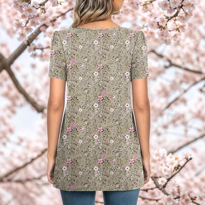 Spring Summer Fashion Floral Print Commuting Comfortable Casual Women's Elegant Style T-shirt