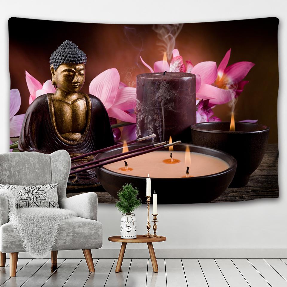 Buddha Wandteppich Blume Wandbehang Räucherkerze Buddha Statue Heimkunst Dekoration Schlafzimmer Wohnzimmer Hängevorhang