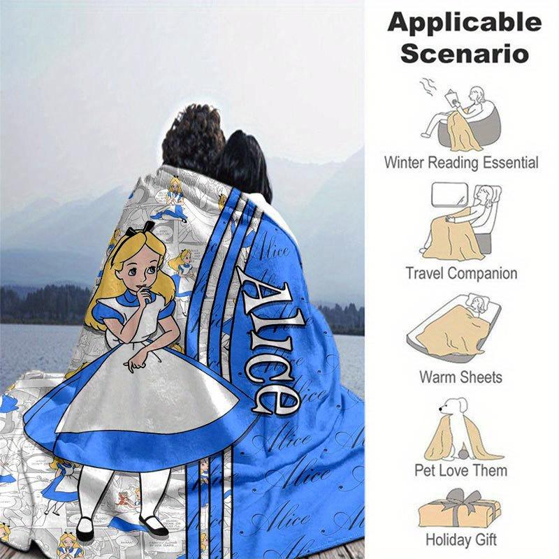 Alice Blanket  Ultra-Soft, Warm, Cozy Throw for Living Room, Sofa, Four Seasons Travel Accessory  Cute Cartoon Character Home Decoration