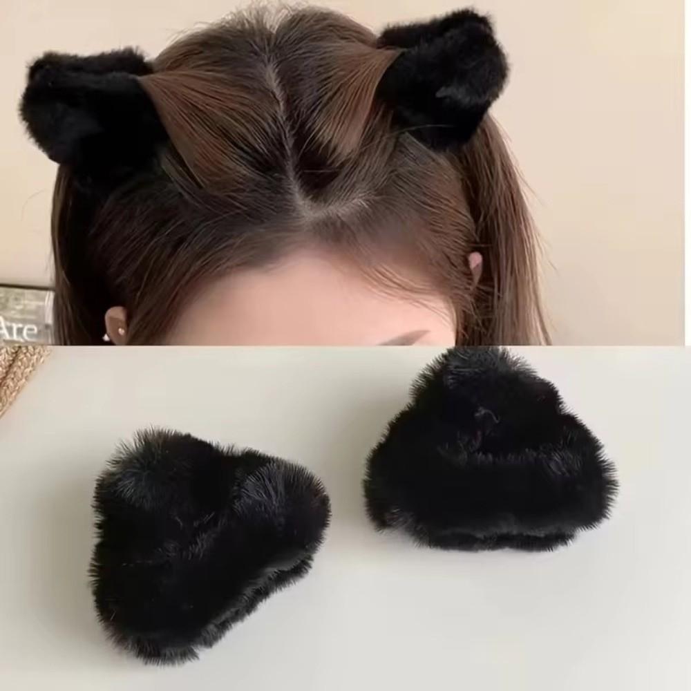 Cute Versatile Hair Clips Cat Ear Shape Fluffy Ponytail Clips Sweet Style Bangs Hair Clips Women Head Wear Accessories
