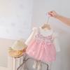 Girls Prinss Dress Spring Summer Autumn Fake Two Pie Bowknot Stylish Fashionable Versatile