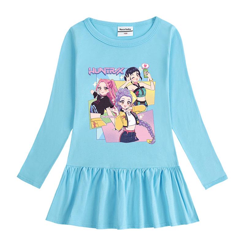 Kpop Monster Hunter Witch Korean Style Baby Girl Dress - Spring/Autumn, Long Sleeve Cartoon Mesh Princess Skirt