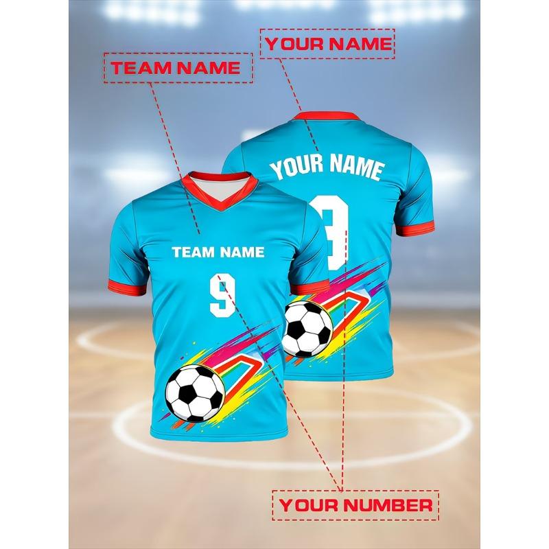 Soccer Jersey For Men's T-shirts V Neck Short Sleeve Sports Uniform Tops