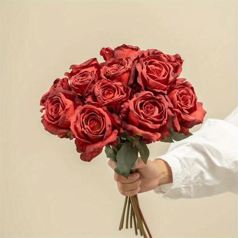 1Pc Baked Edge Greek Rose Artificial Flower Bouquet for Wedding Home Decoration Holiday Decoration Valentine's Day Gift Birthday