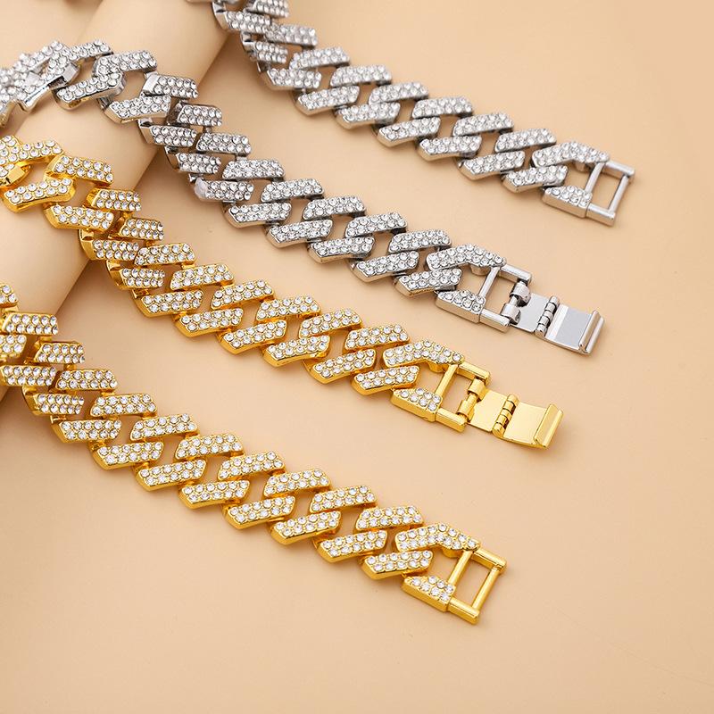 Hip Hop Full Diamond Cuban Chain Necklace Personality Street Dance Locomotive Men'S Cool Accessories Width 20Mm