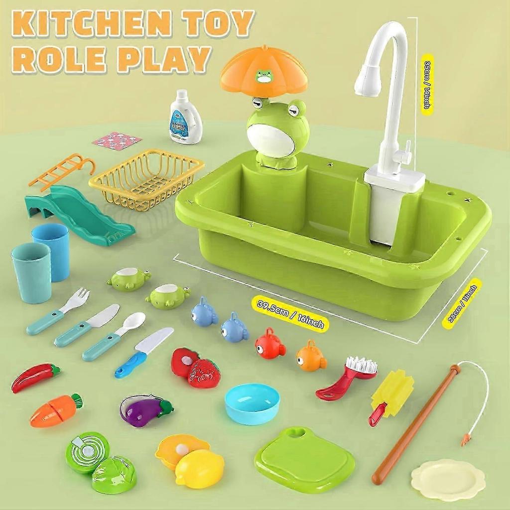Play Sink with Running Water, Toy Sink Kids Kitchen Accessories, Role Play Food Water Toys for Boys Girls 3 4 5 6 7 Years Old (Standard Edition)