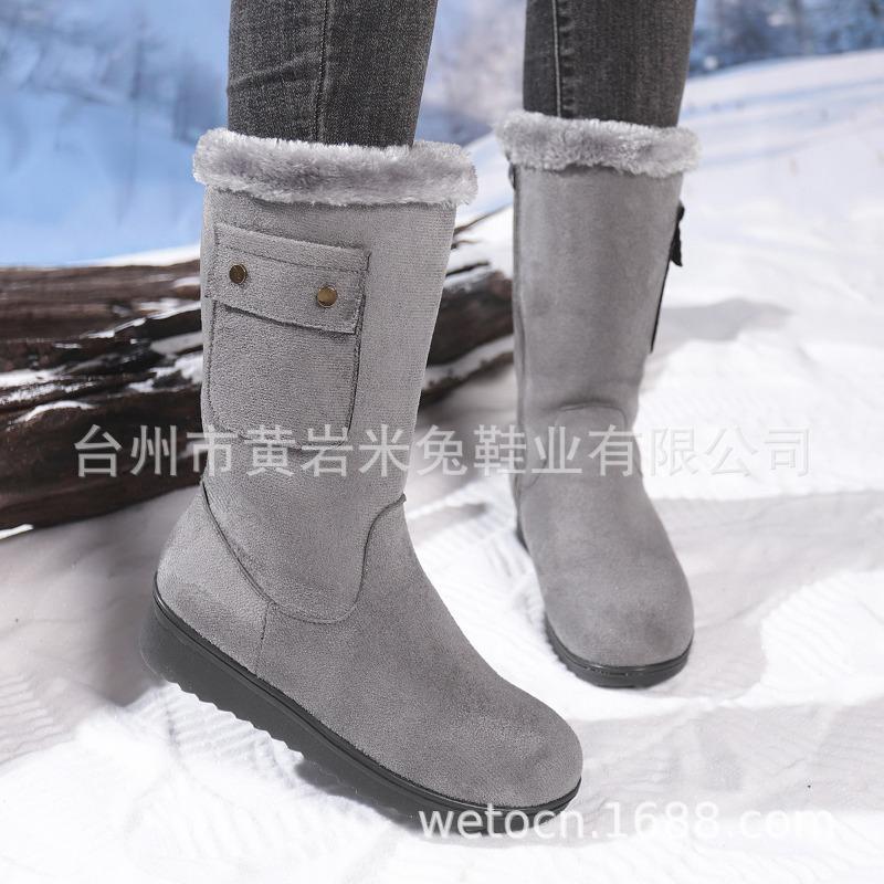 Europe, America, autumn and winter new thickened velvet cotton boots medium tube snow boots women's large size thermal shoes
