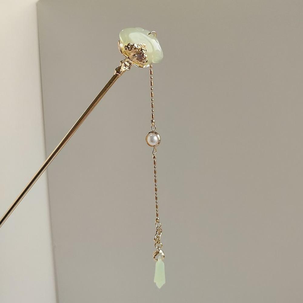 

Imperial Xiangyun Step-Shake Hairpin Antique Jade Tone Metal Clip for Hanfu Qipao Braided Twist Hair Jewelry with Tassels