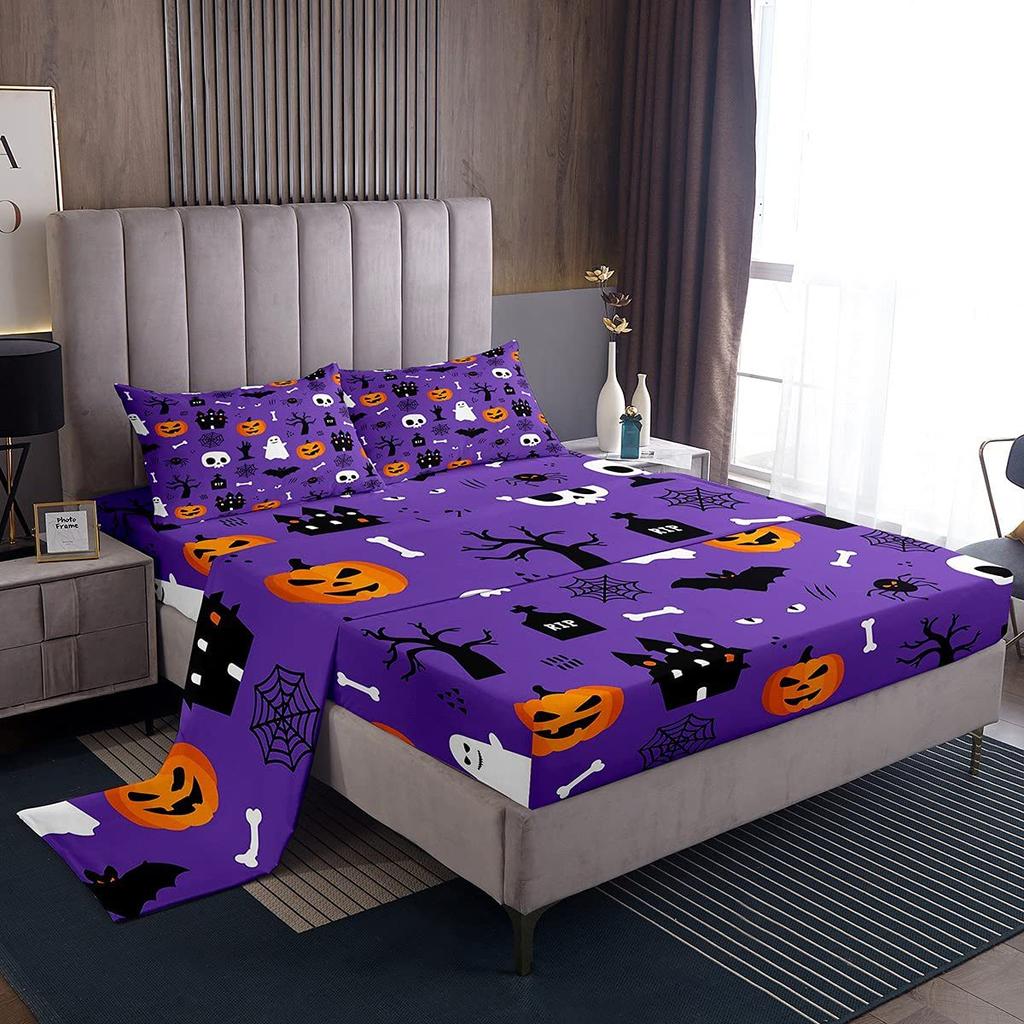 Halloween-Themed Pattern Mattress Four-Piece Bedding Set Bedroom Dormitory Bedding Decoration