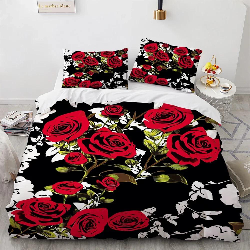 

Comforter 3D Print Black White Plaid Flower Red Rose Designer Bedding Festive Color Bedroom Quilt Set For Valentine S Day Weddings Comforter (quilt)-EU Single(135*200cm)3pcs