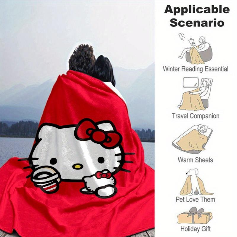 1pc. Hello Kitty Red Background Blanket - Perfect for Home, Office, Outdoor Use, Gift Idea, Suitable for Al