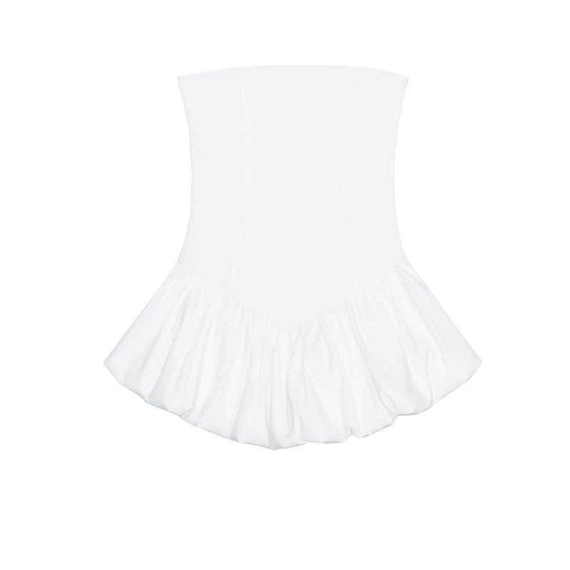 

Summer New Women clothes French style Sexy Style Balloon Hem Straight Collar Temperament Tube Top Dress 0264352 White L