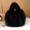 Fashion Lightweight Women'S Handbag Fox Fur Simulation Large Capacity Bucket Bag Soft Solid Color Tote Bag Women
