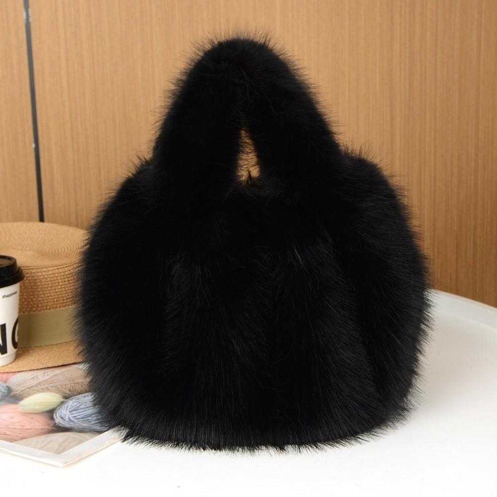 Fashion Lightweight Women'S Handbag Fox Fur Simulation Large Capacity Bucket Bag Soft Solid Color Tote Bag Women