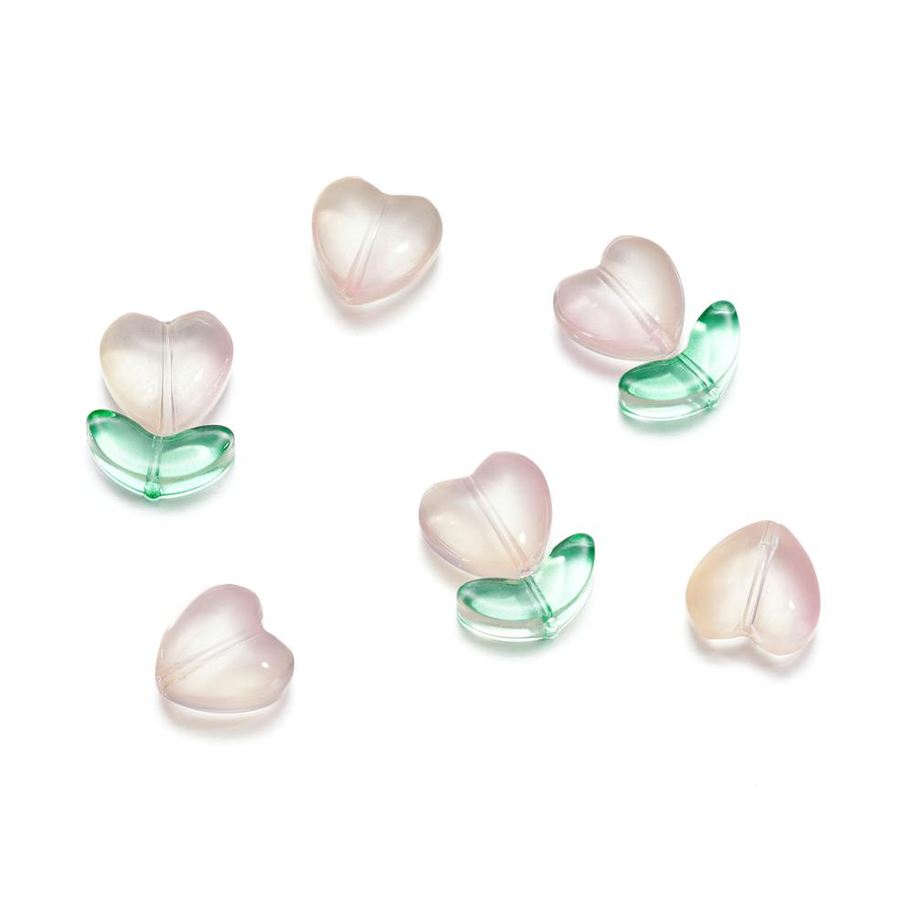 20Pcs/Lot 12*12.3mm Small Flowers Heart Leaves Glass Loose Beads for Jewelry Making Handmade DIY Bracelet Necklace Accessories