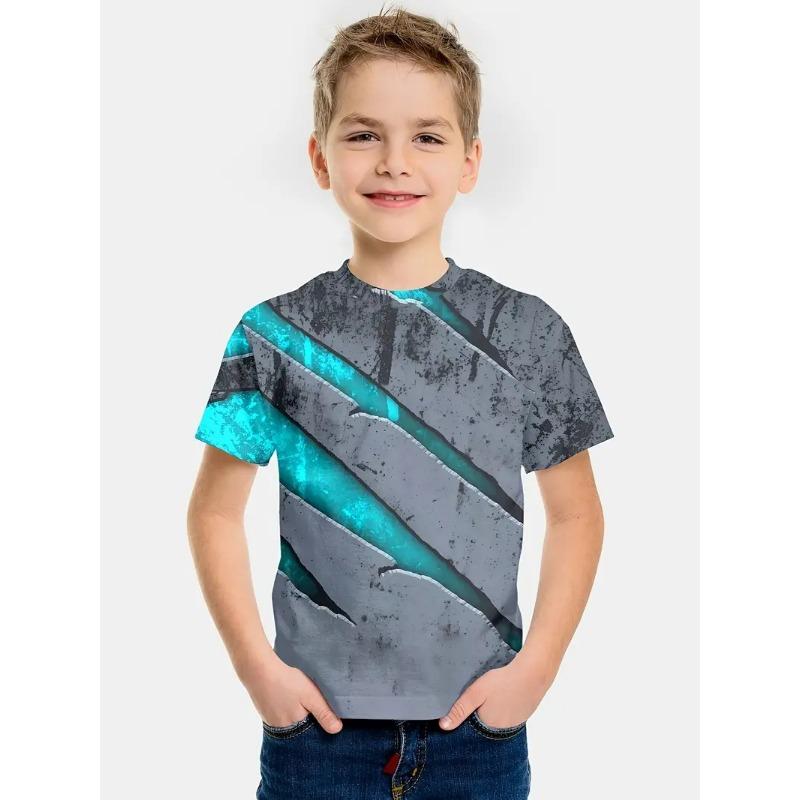 Personalisiertes Splicing 3D-gedrucktes Kinder-Sommer-Kurzarm-Rundhals-Jungen-Top-T-Shirt
