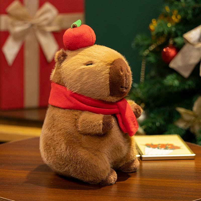 24cm Cartoon Cute Christmas Capybara Plush Doll Pillow Apple Santa Claus Capybara Plush Toy Home Decoration Gift For Children