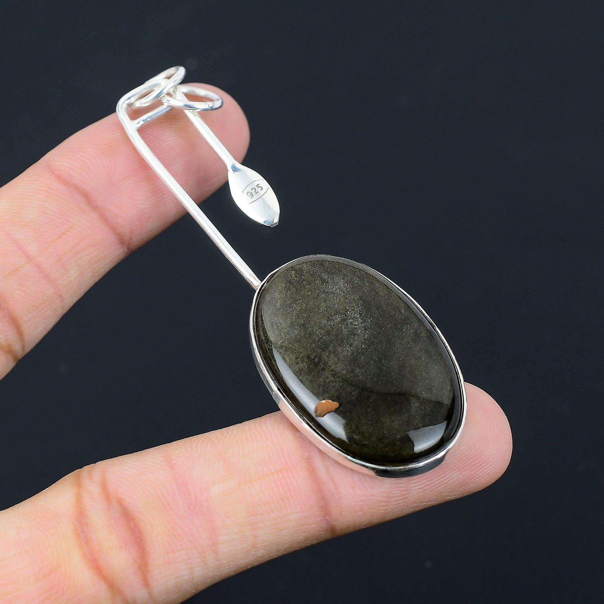 

Sisters Day Sale Oval Natural Silver Sheen Obsidian Pendant 925 Sterling Silver