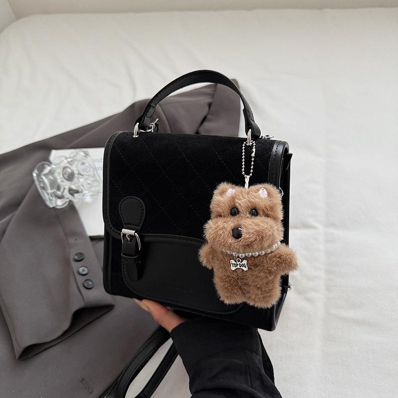 

New cute plush dog doll girl bag keychain doll backpack simple versatile shoulders чёрный