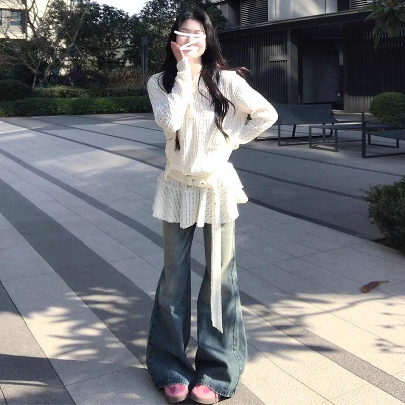 

Весна Новинка Капюшон Ажурный Длинный рукав Вязаный Женский Дизайнерский Нишевый Платье с оборками Темпераментный Топ Лето Cloud White S