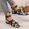 Fashion Woman Ballet Flats Fashion Cow Leopard Print Lace Up Woman Brand Design Ankle Buckle Strap Ladies Casual Leopard Canvas Loafer
