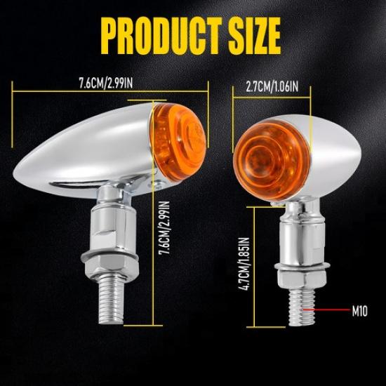 4X LED Turn Signal Motorcycle Light Chrome Lamp Amber 12V Universal M10 Blinker