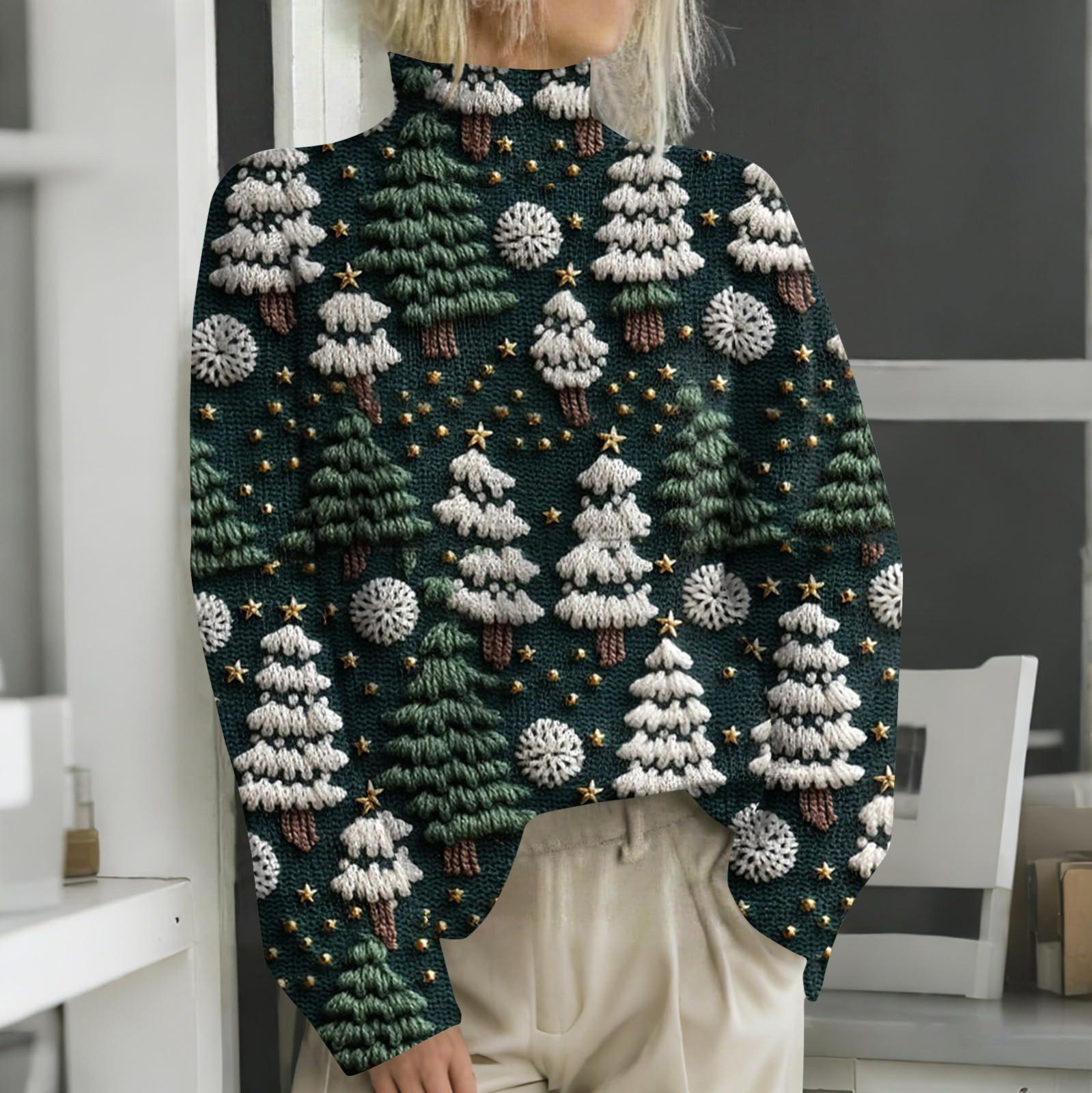 

Рождественские толстовки для женщин Вязаный свитер Милая рубашка Осенняя водолазка Пуловер Топы M