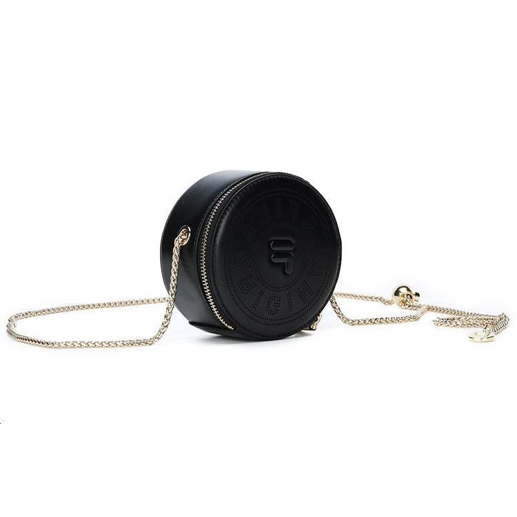 New FILA Polyurethane Small Round Bag Shoulder Bag Crossbody Bag Mini Women's Jet Black F13W229167F-BK