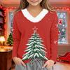 Girls' V-Neck Christmas Print Pullover Top for Winter Casual Wear