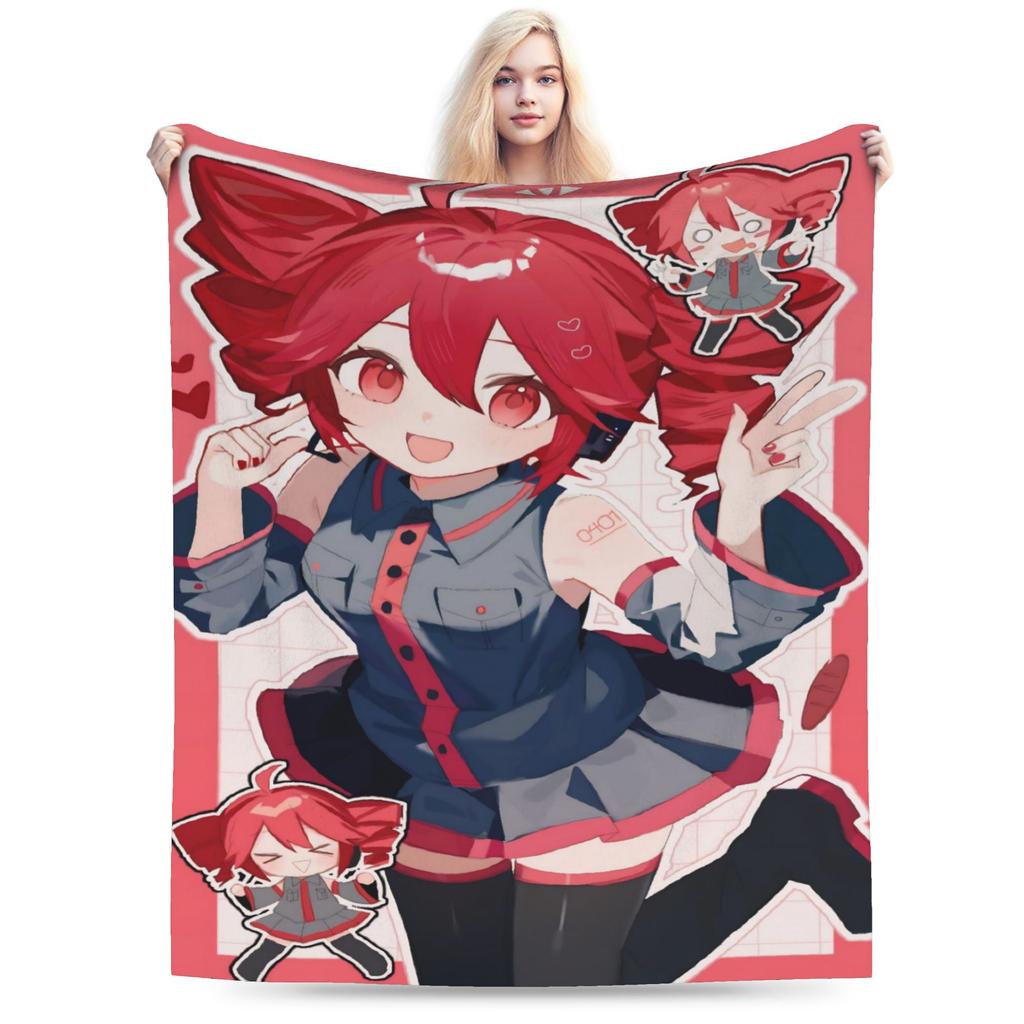 Kasane Teto Velvet Throw Blanket Anime Vtuber Blanket for Sofa Office Warm Plush Thin Quilt