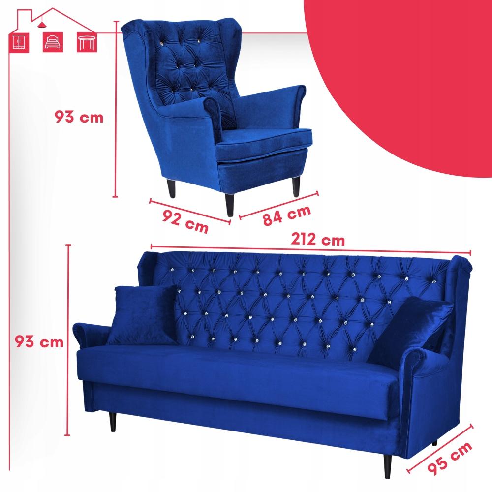 Zestaw wypoczynkowy z fotelami wersalka uszak NIEBIESKI Family Meble