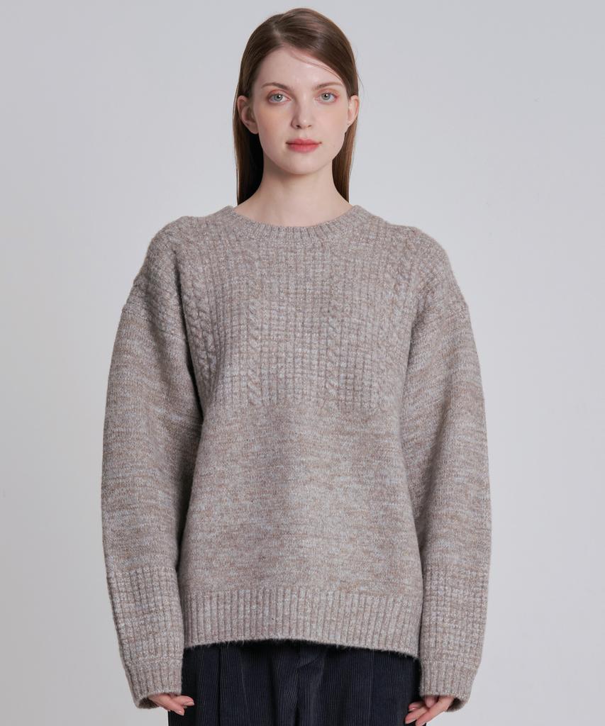 ZENSAI Waffle Cable Crewneck Knit Brown