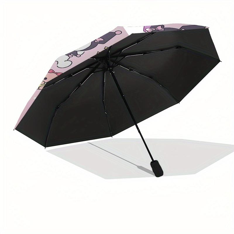 Kuromi Automatic Folding Umbrella-Simple 8-Rib Design, Bright Cartoon Pattern, Durable Iron Frame, Suitable For Travel, Outdoor, Beach-Cute