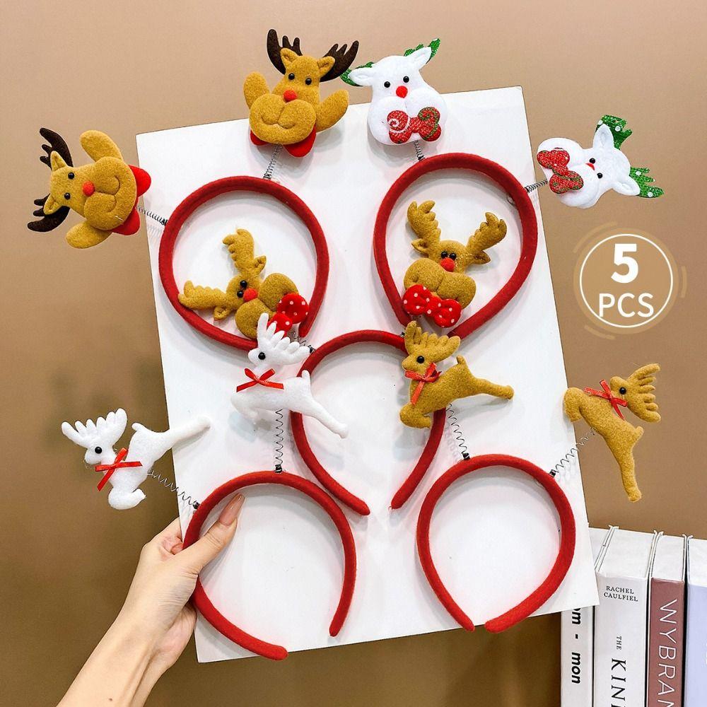 5PCS Elk Antler 2025 Headband Santa's Hat New Year Hairband Christmas Hair Hoop Christmas Supplies