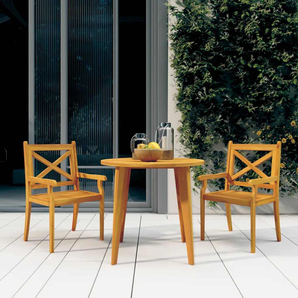 Garden Dining Chairs 2 Pcs Solid Acacia Wood