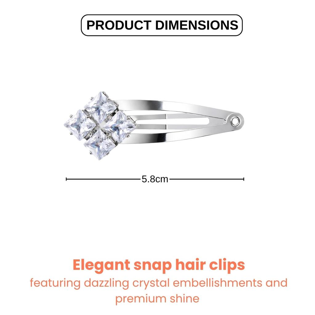 ANNA CREATIONS 2 Pcs Crystal Rhinestone Hair Clips Metal Clip Silver Snap Hair Barrettes Hair Accessories for Women & Girls Party, Wedding (Style
